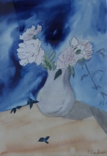 Fleurs blanches sur fond bleu #artistsupportpledge