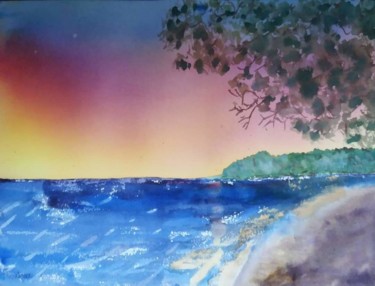 coucher de soleil sur la mer bleue
